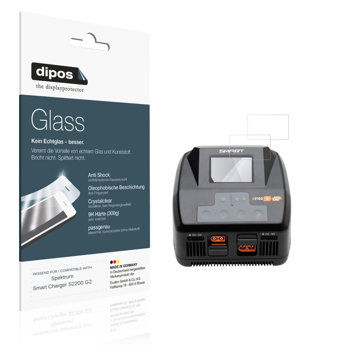 Klare Displayschutzfolie von dipos passend für Spektrum Smart Charger S2200 G2, 9H kratzfest und blasenfrei montiert