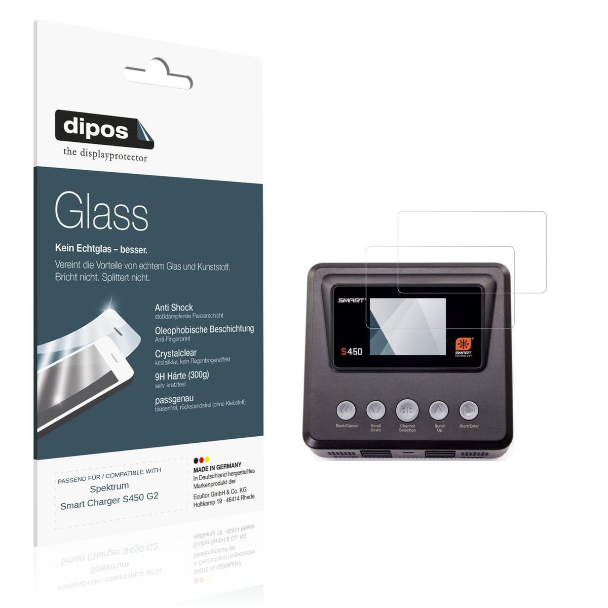Klare Displayschutzfolie von dipos passend für Spektrum Smart Charger S450 G2, 9H kratzfest und blasenfrei montiert