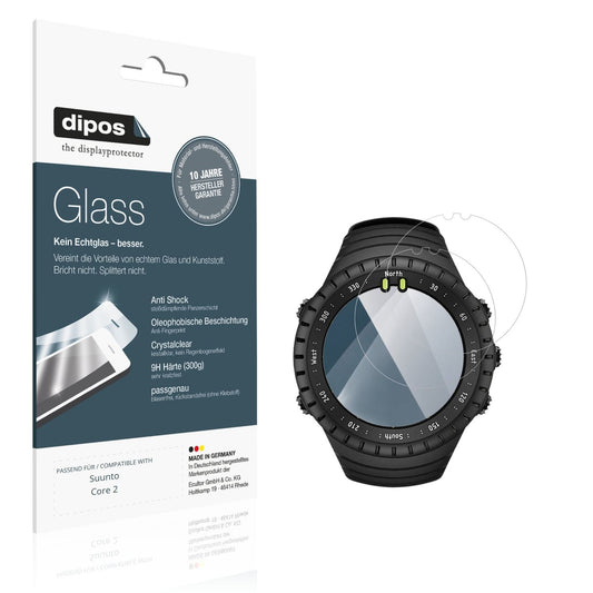 Klare Displayschutzfolie von dipos passend für Suunto Core 2, 9H kratzfest und blasenfrei montiert