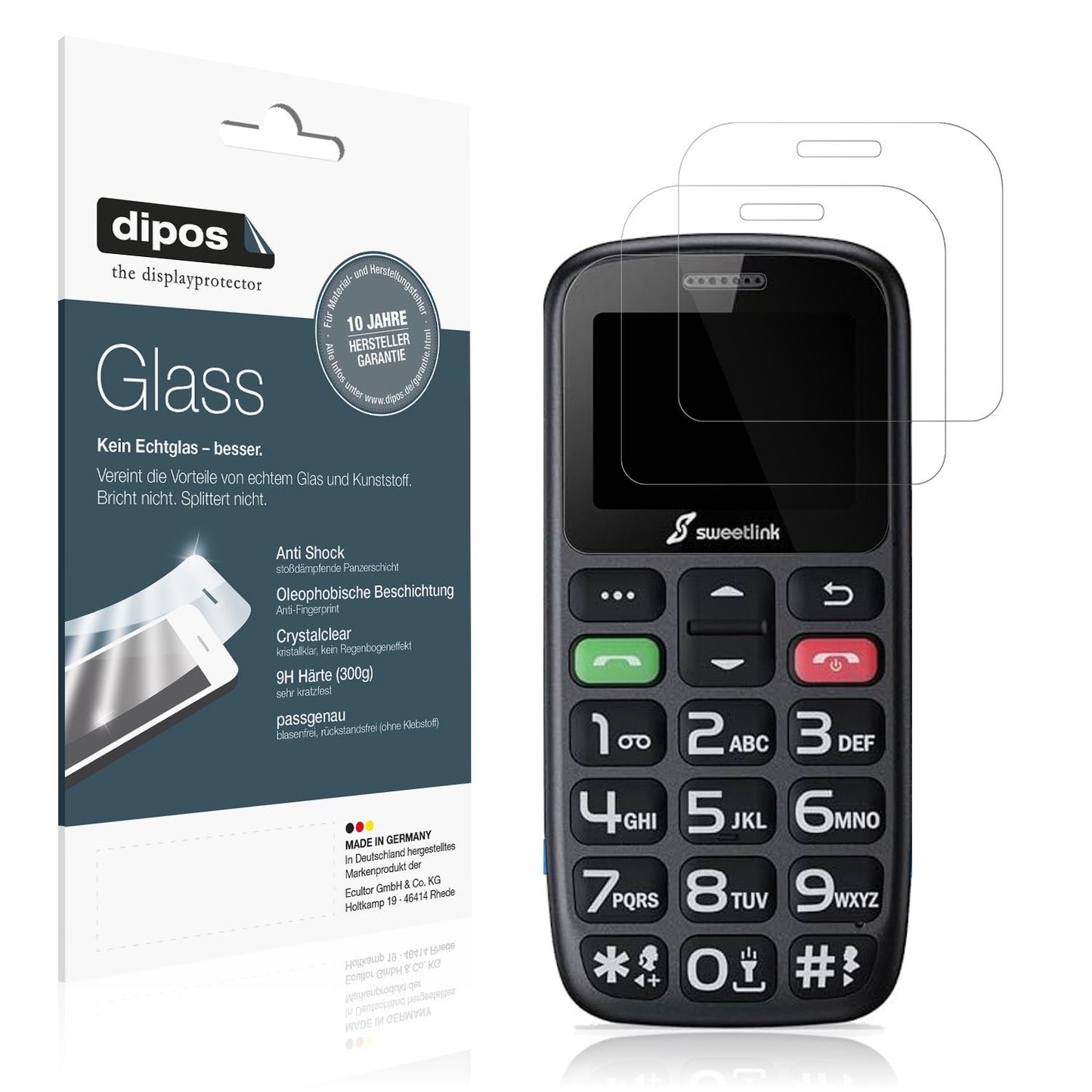 Klare Displayschutzfolie von dipos passend für SweetLink S2Plus, 9H kratzfest und blasenfrei montiert