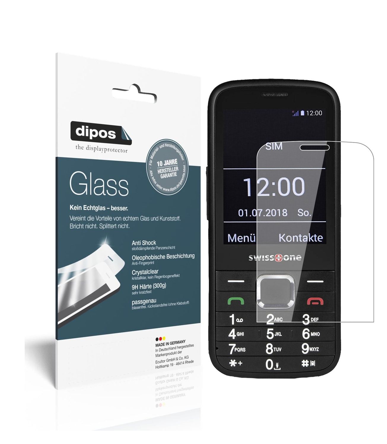 Klare Displayschutzfolie von dipos passend für Swisstone BBM 570, 9H kratzfest und blasenfrei montiert