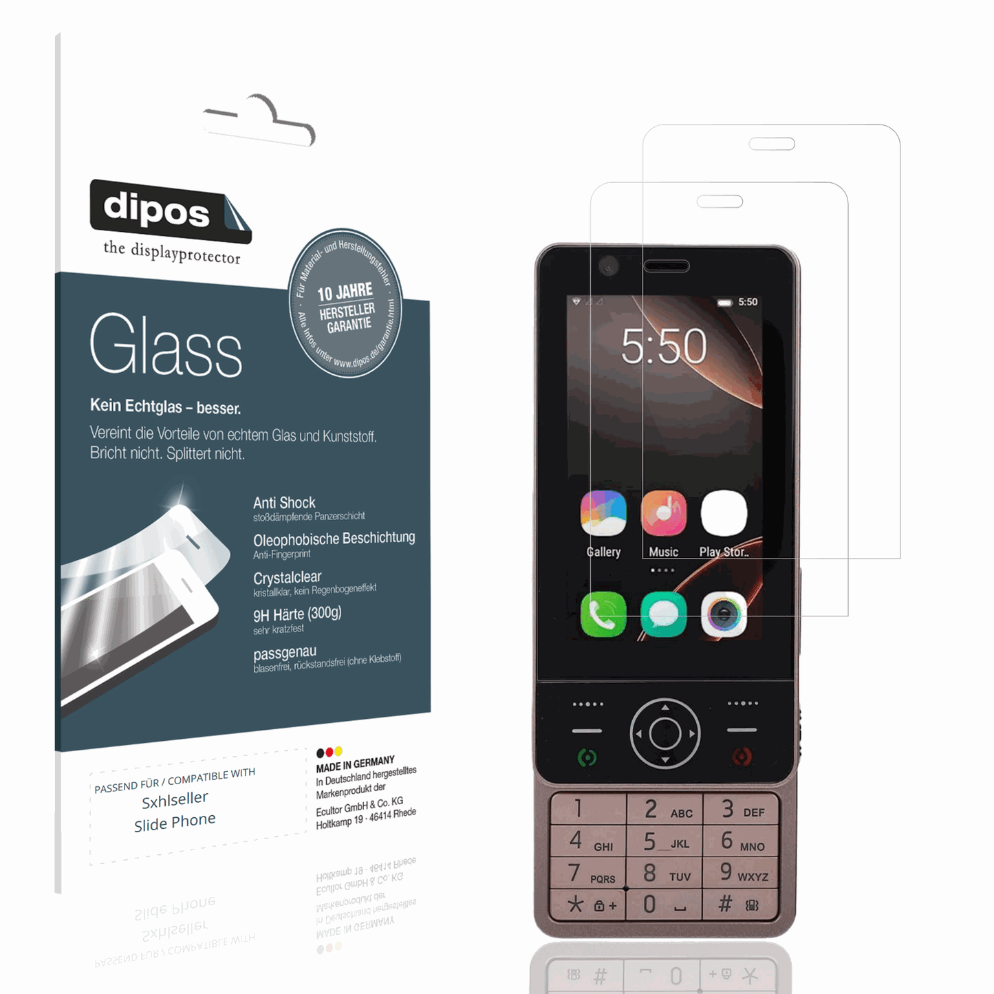 Klare Displayschutzfolie von dipos passend für Sxhlseller Slide Phone, 9H kratzfest und blasenfrei montiert