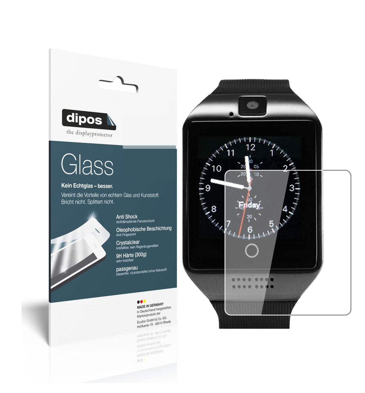 Klare Displayschutzfolie von dipos passend für Tagobee TB02 Smartwatch, 9H kratzfest und blasenfrei montiert