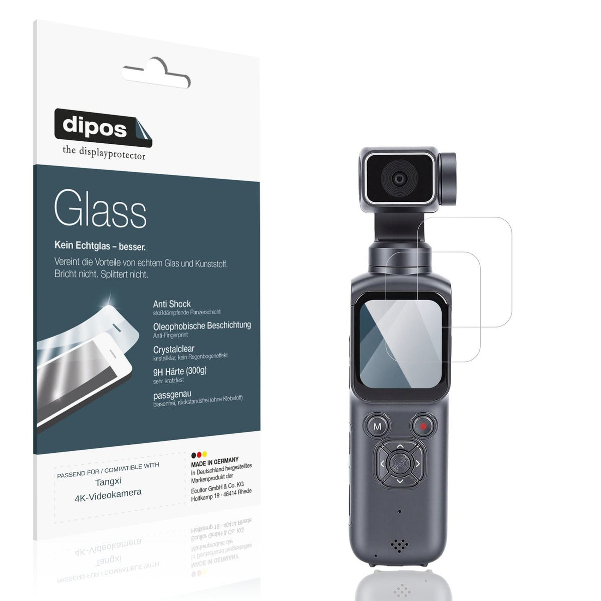 Klare Displayschutzfolie von dipos passend für Tangxi 4K-Videokamera, 9H kratzfest und blasenfrei montiert