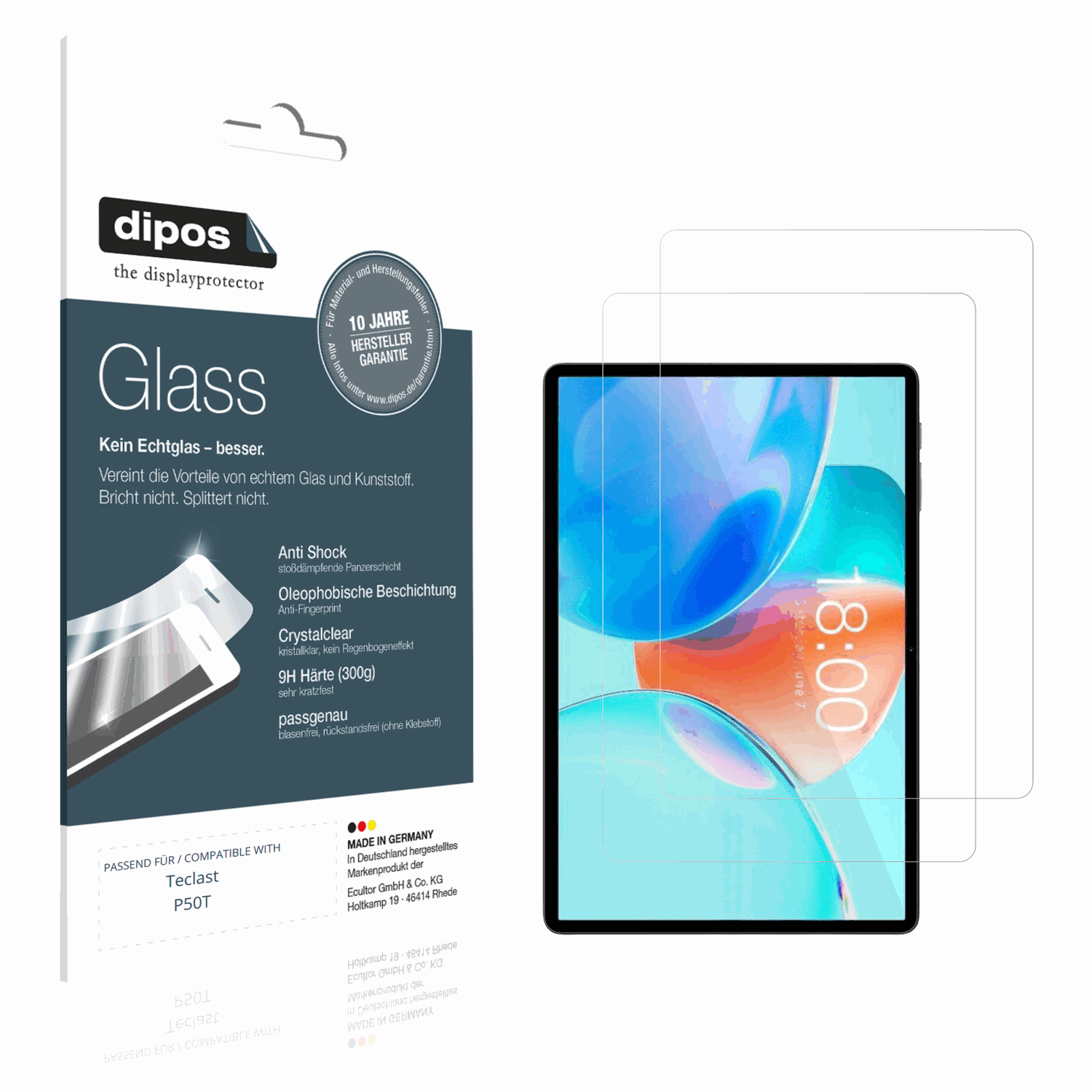 Klare Displayschutzfolie von dipos passend für Teclast P50T, 9H kratzfest und blasenfrei montiert