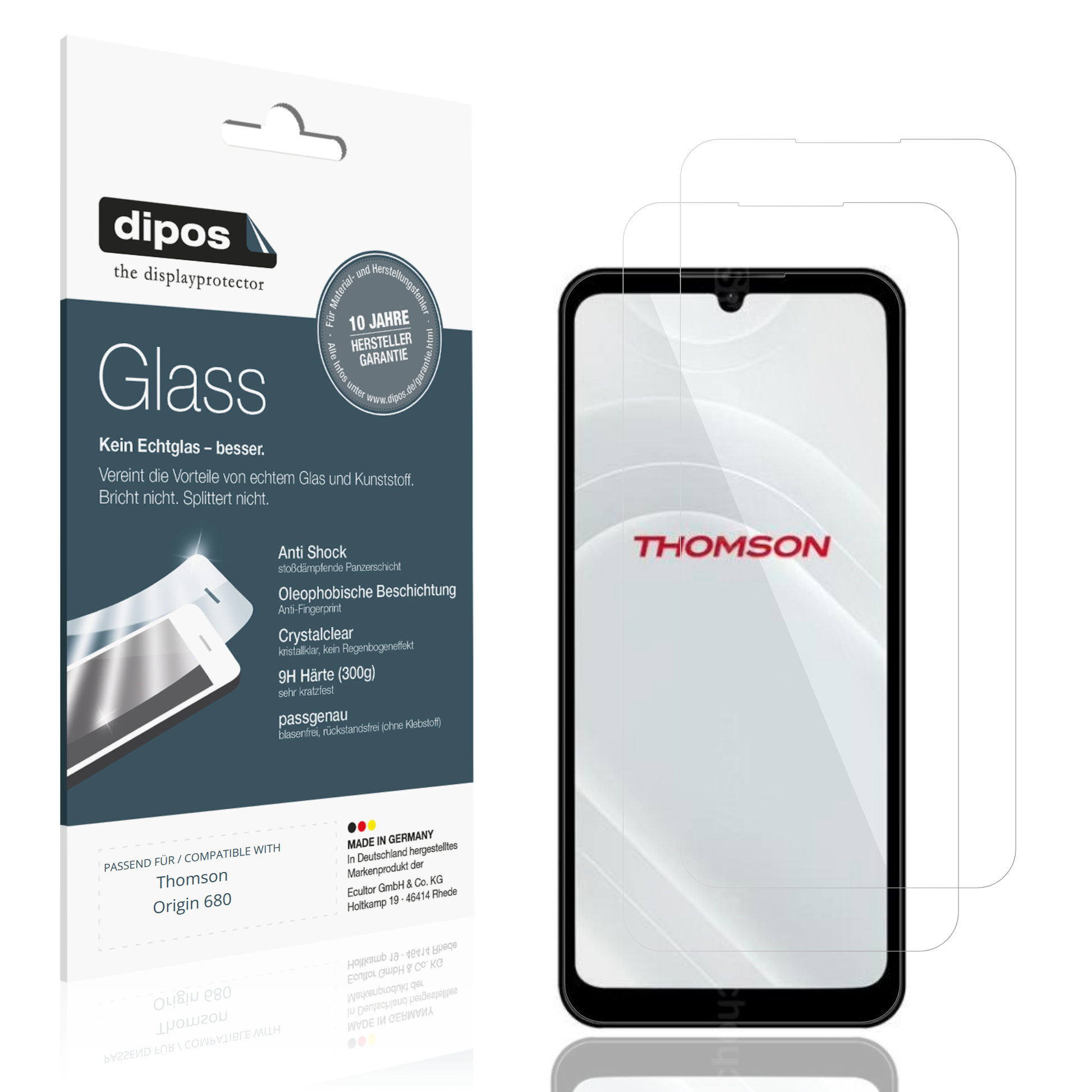Klare Displayschutzfolie von dipos passend für Thomson Origin 680, 9H kratzfest und blasenfrei montiert
