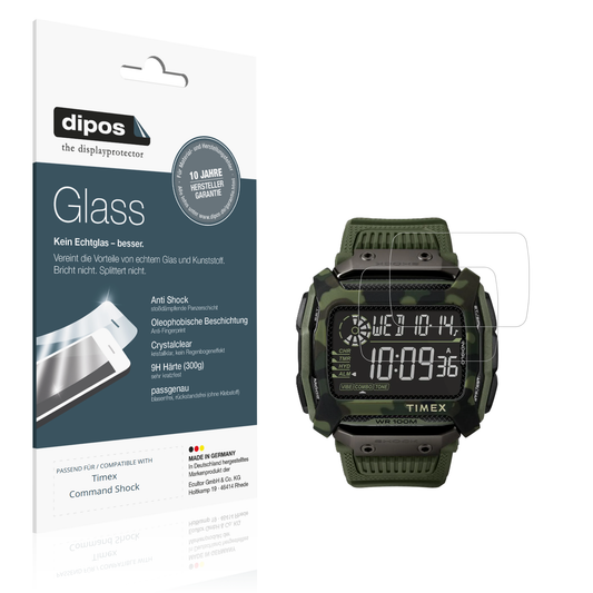 Klare Displayschutzfolie von dipos passend für Timex Command Shock, 9H kratzfest und blasenfrei montiert