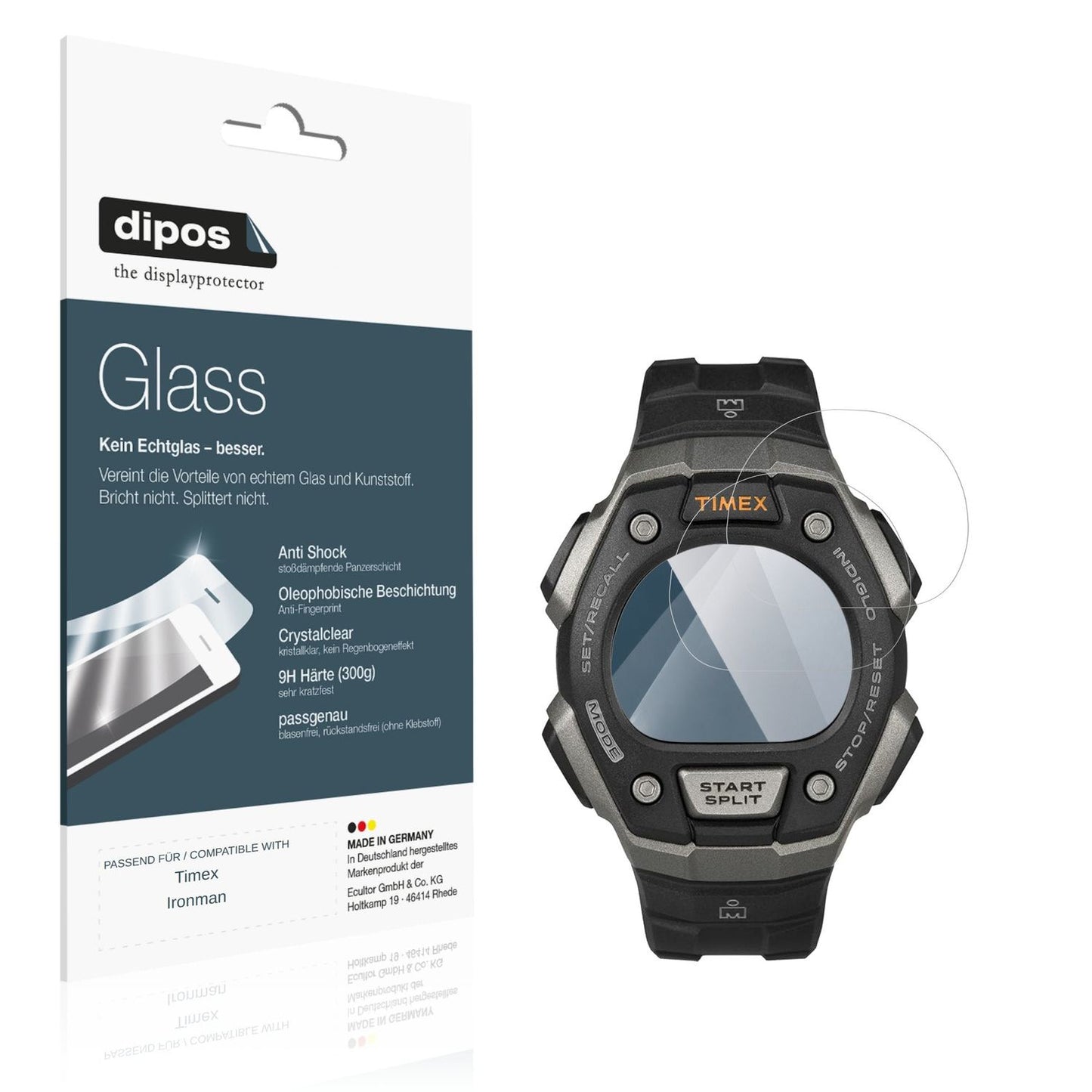 Klare Displayschutzfolie von dipos passend für Timex Ironman, 9H kratzfest und blasenfrei montiert
