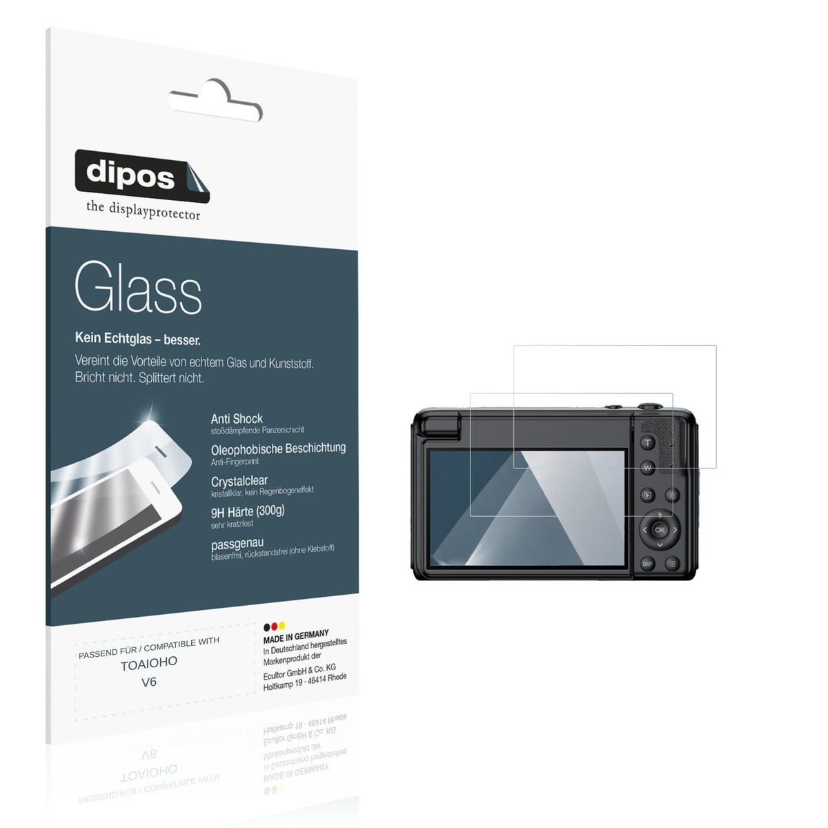 Klare Displayschutzfolie von dipos passend für TOAIOHO V6, 9H kratzfest und blasenfrei montiert