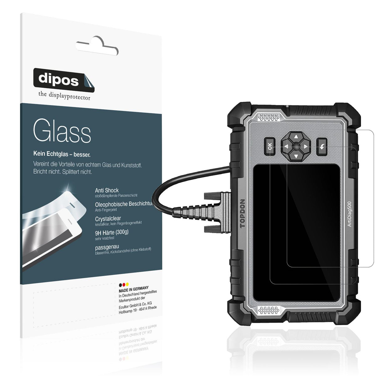 Klare Displayschutzfolie von dipos passend für TOPDON OBD2 AD500, 9H kratzfest und blasenfrei montiert