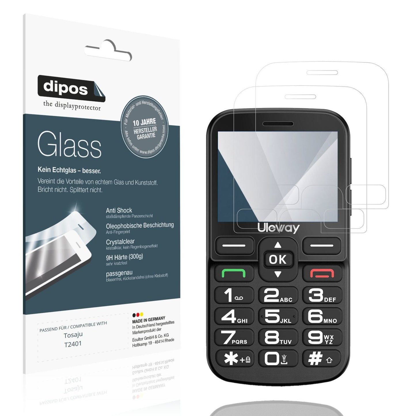 Klare Displayschutzfolie von dipos passend für Tosaju T2401, 9H kratzfest und blasenfrei montiert