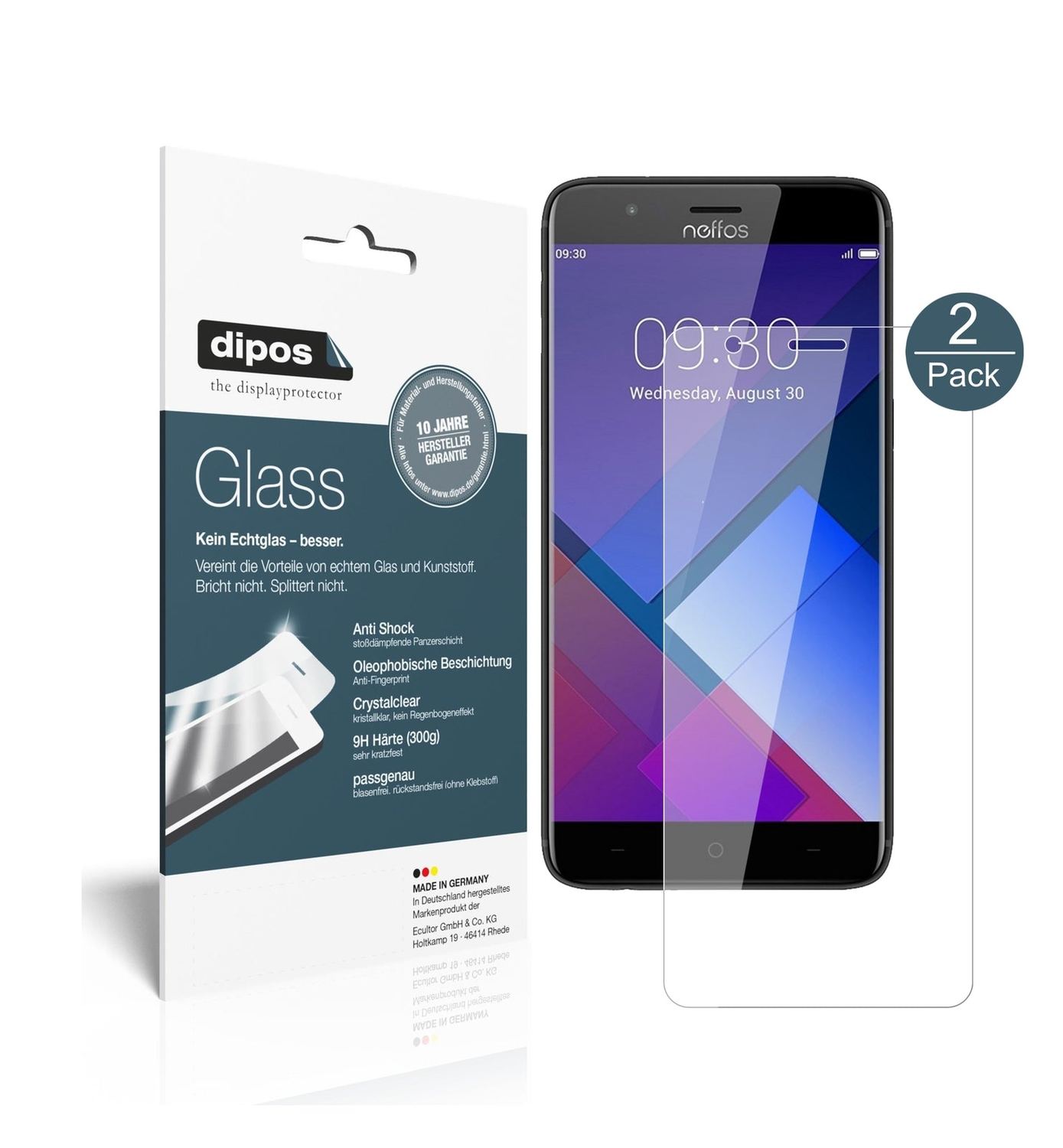 Klare Displayschutzfolie von dipos passend für TP-Link Neffos P1, 9H kratzfest und blasenfrei montiert
