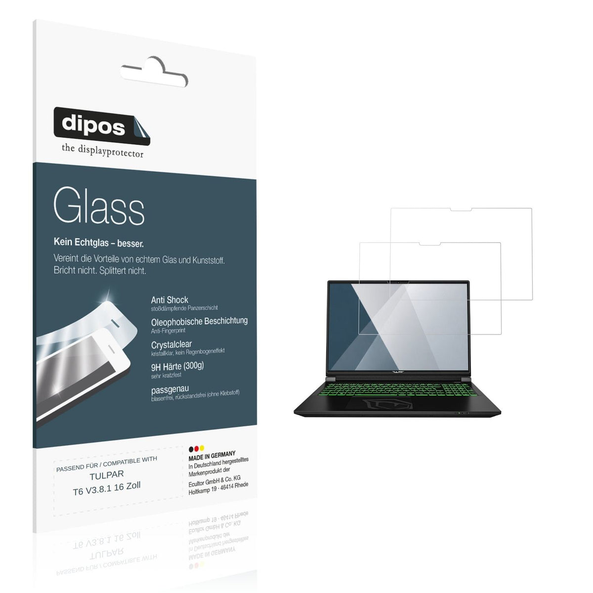 Klare Displayschutzfolie von dipos passend für TULPAR T6 V3.8.1 16 Zoll, 9H kratzfest und blasenfrei montiert