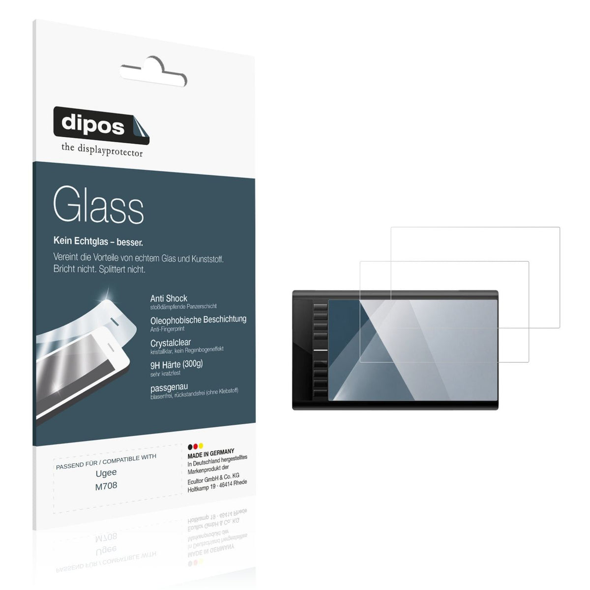 Klare Displayschutzfolie von dipos passend für Ugee M708, 9H kratzfest und blasenfrei montiert
