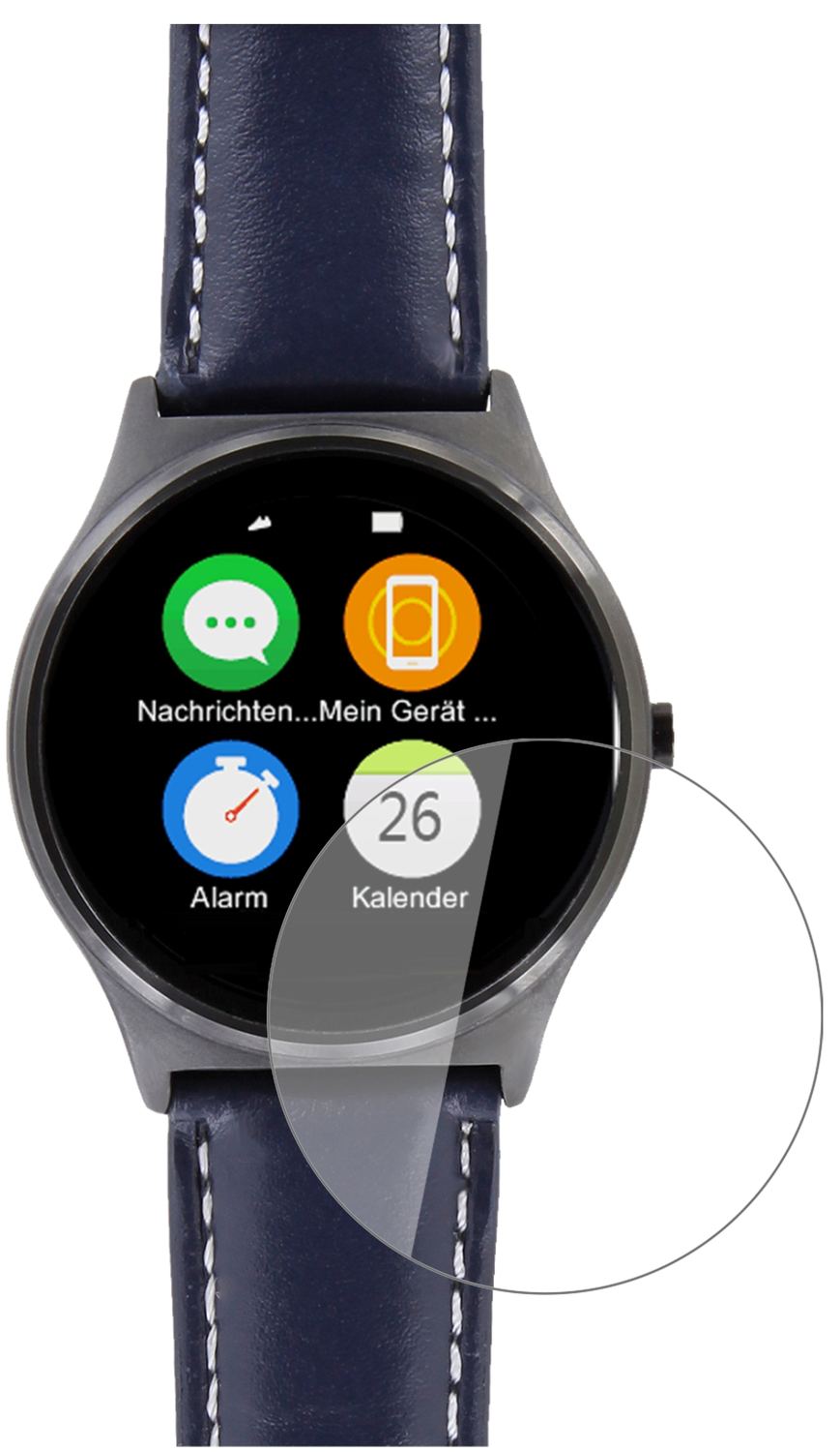Klare Displayschutzfolie von dipos passend für Uhr 45.5 mm Durchmesser, 9H kratzfest und blasenfrei montiert