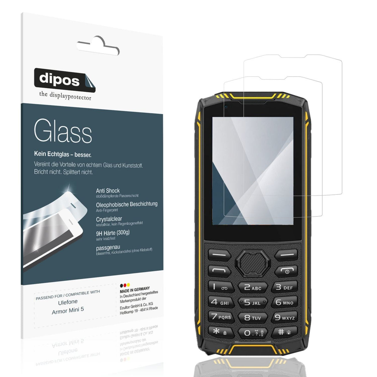 Klare Displayschutzfolie von dipos passend für Ulefone Armor Mini 5, 9H kratzfest und blasenfrei montiert