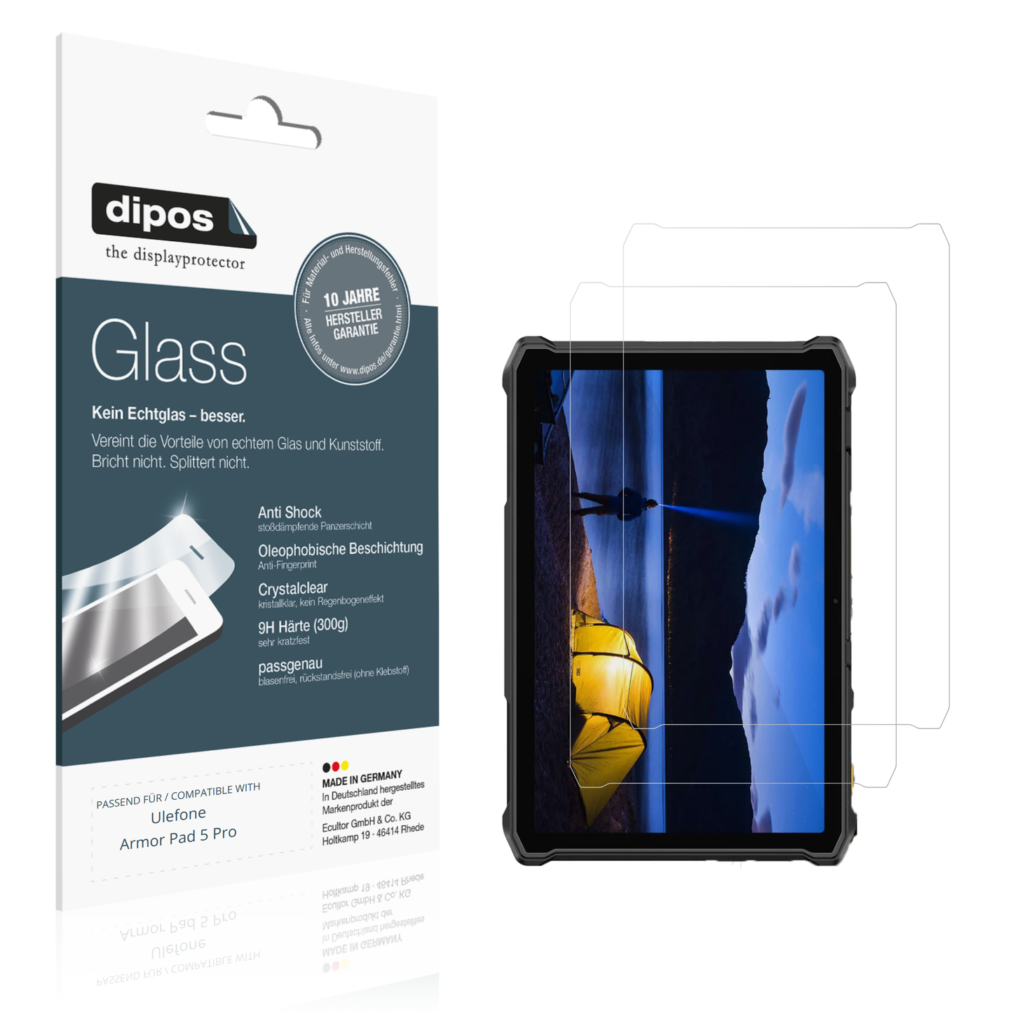 Klare Displayschutzfolie von dipos passend für Ulefone Armor Pad 5 Pro, 9H kratzfest und blasenfrei montiert