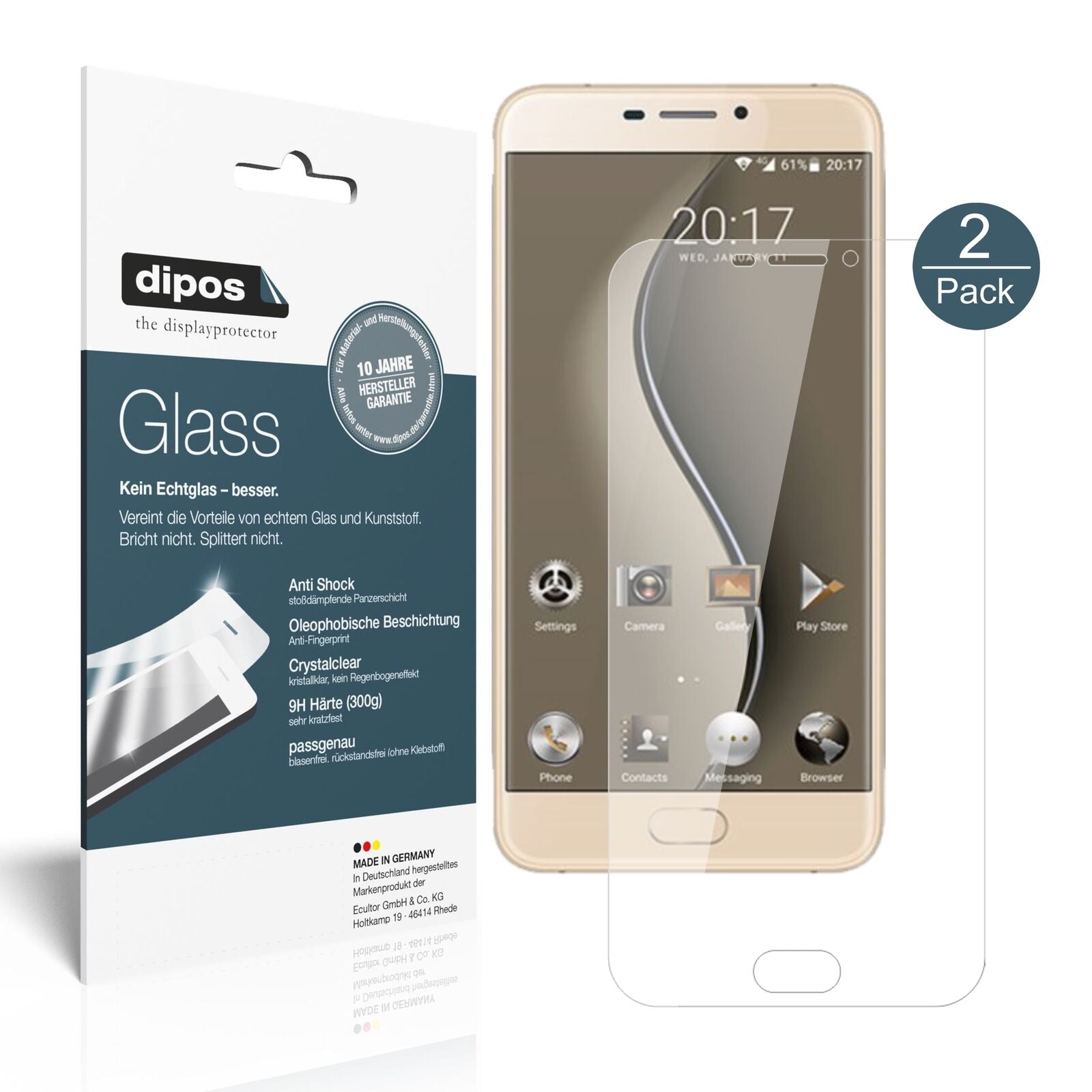 Klare Displayschutzfolie von dipos passend für Ulefone Gemini, 9H kratzfest und blasenfrei montiert