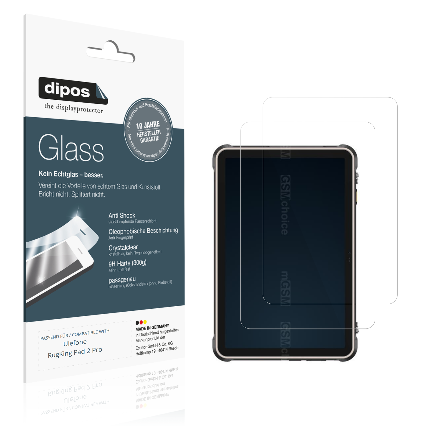 Klare Displayschutzfolie von dipos passend für Ulefone RugKing Pad 2 Pro, 9H kratzfest und blasenfrei montiert