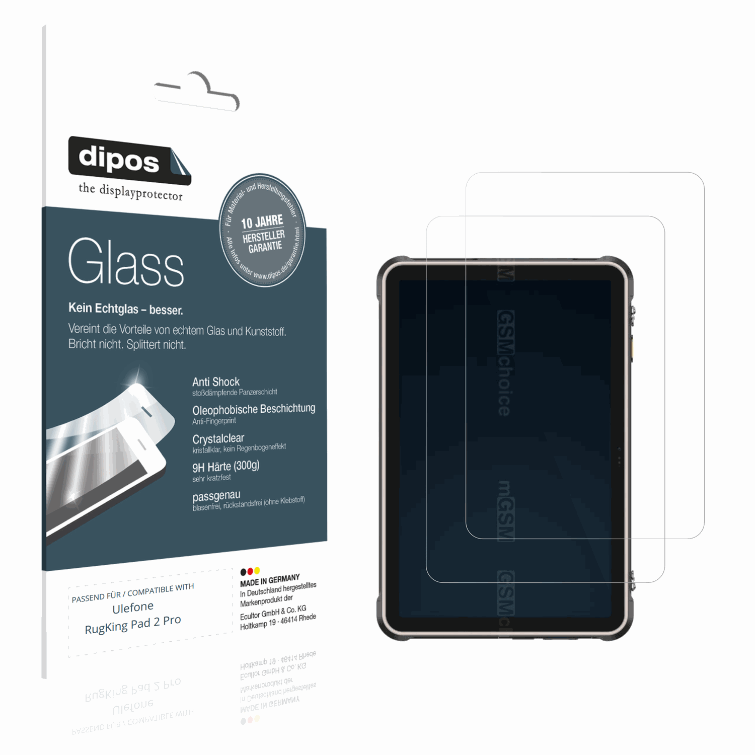 Klare Displayschutzfolie von dipos passend für Ulefone RugKing Pad 2 Pro, 9H kratzfest und blasenfrei montiert