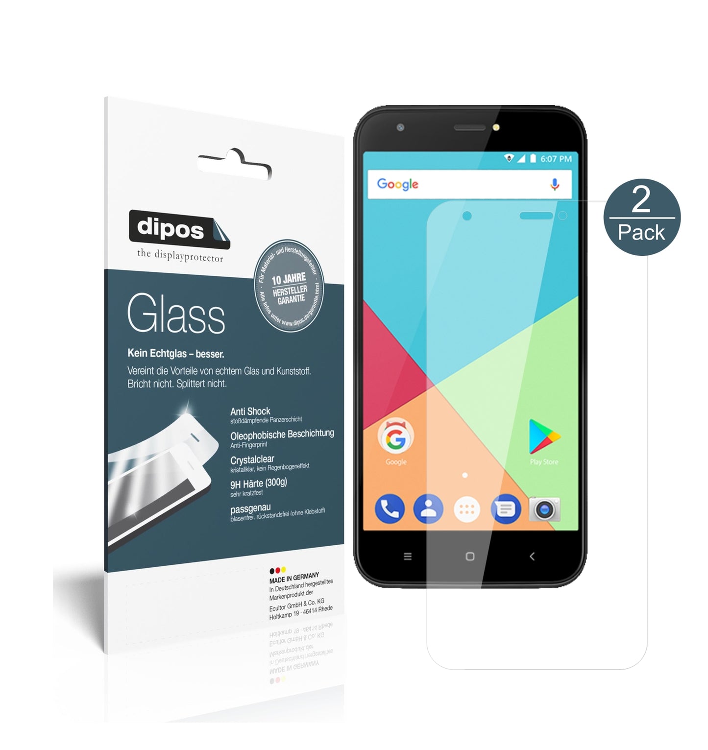 Klare Displayschutzfolie von dipos passend für Ulefone S7, 9H kratzfest und blasenfrei montiert