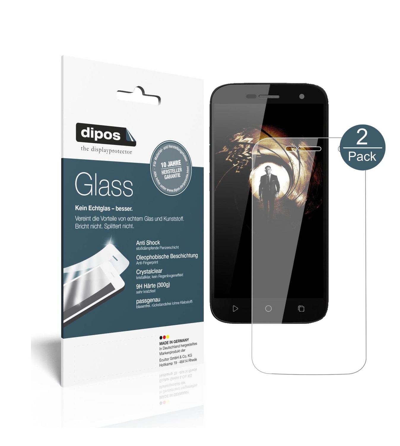 Klare Displayschutzfolie von dipos passend für Ulefone U007 Pro, 9H kratzfest und blasenfrei montiert