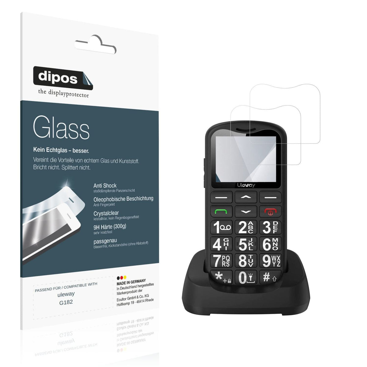 Klare Displayschutzfolie von dipos passend für uleway G182, 9H kratzfest und blasenfrei montiert