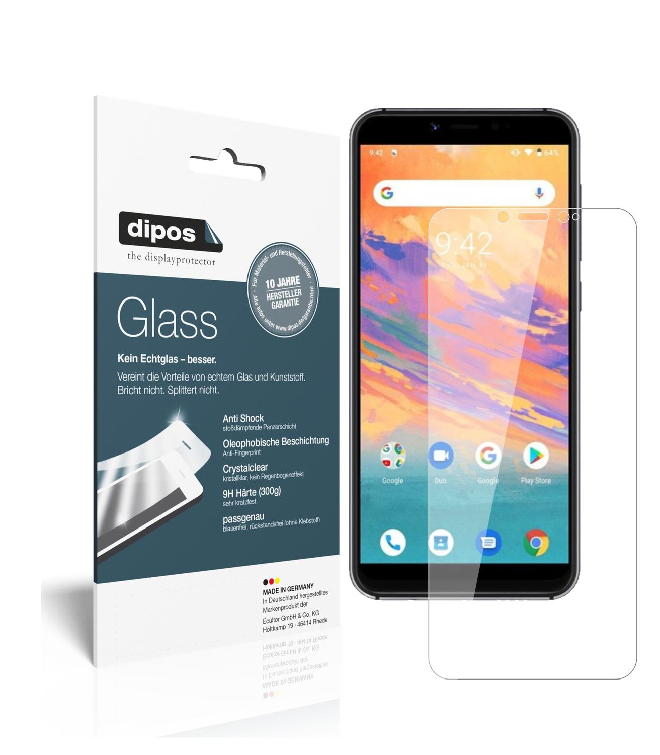 Klare Displayschutzfolie von dipos passend für Umidigi A3S, 9H kratzfest und blasenfrei montiert
