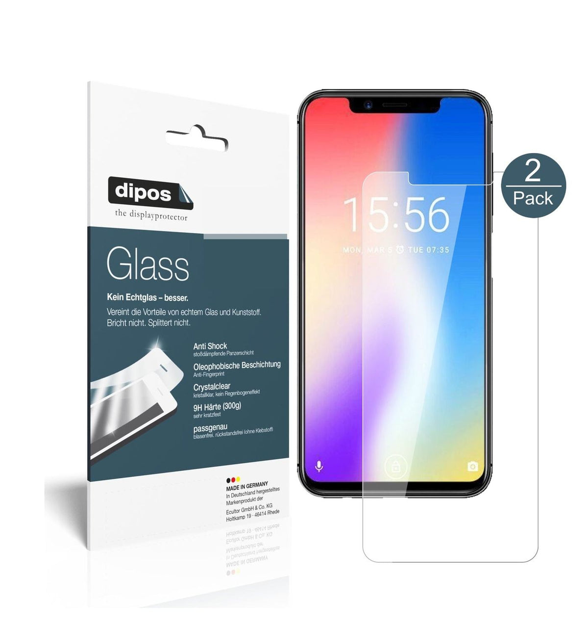 Klare Displayschutzfolie von dipos passend für Umidigi One Pro, 9H kratzfest und blasenfrei montiert