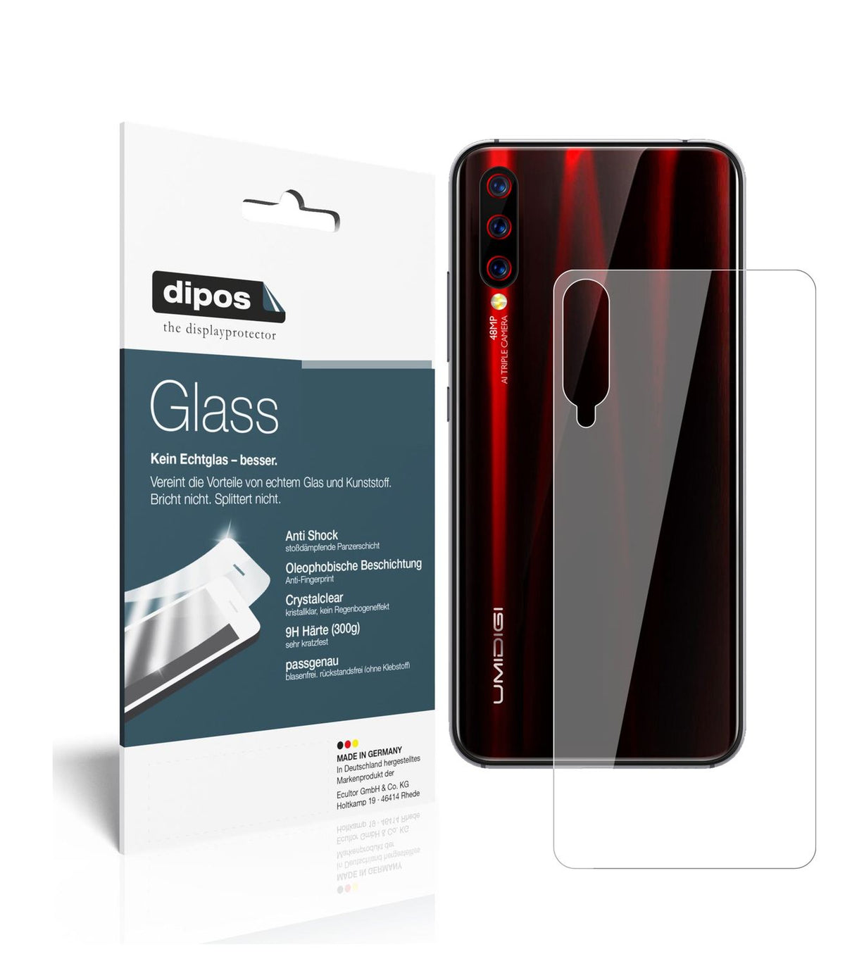 Klare Displayschutzfolie von dipos passend für Ulefone X Rückseite, 9H kratzfest und blasenfrei montiert