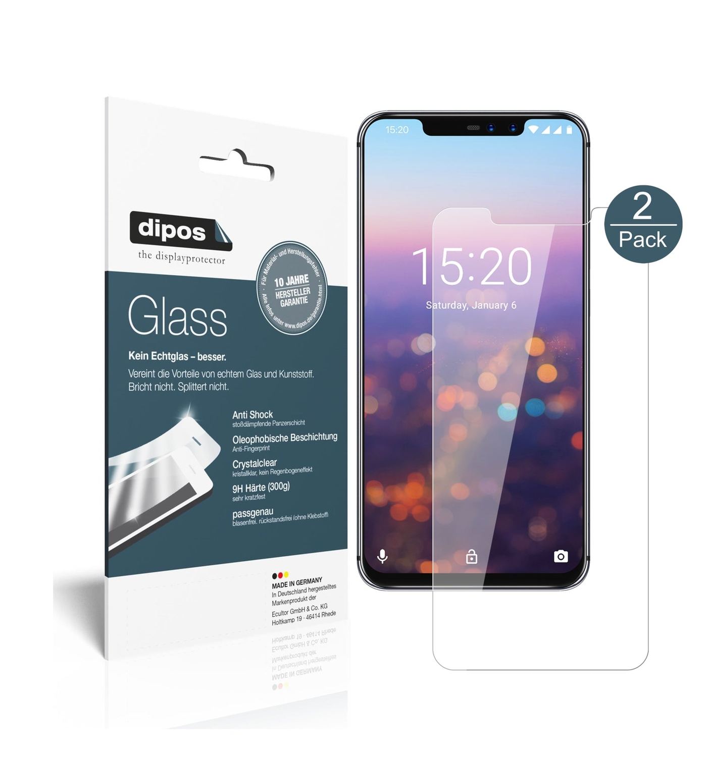 Klare Displayschutzfolie von dipos passend für Umidigi Z2 Pro, 9H kratzfest und blasenfrei montiert