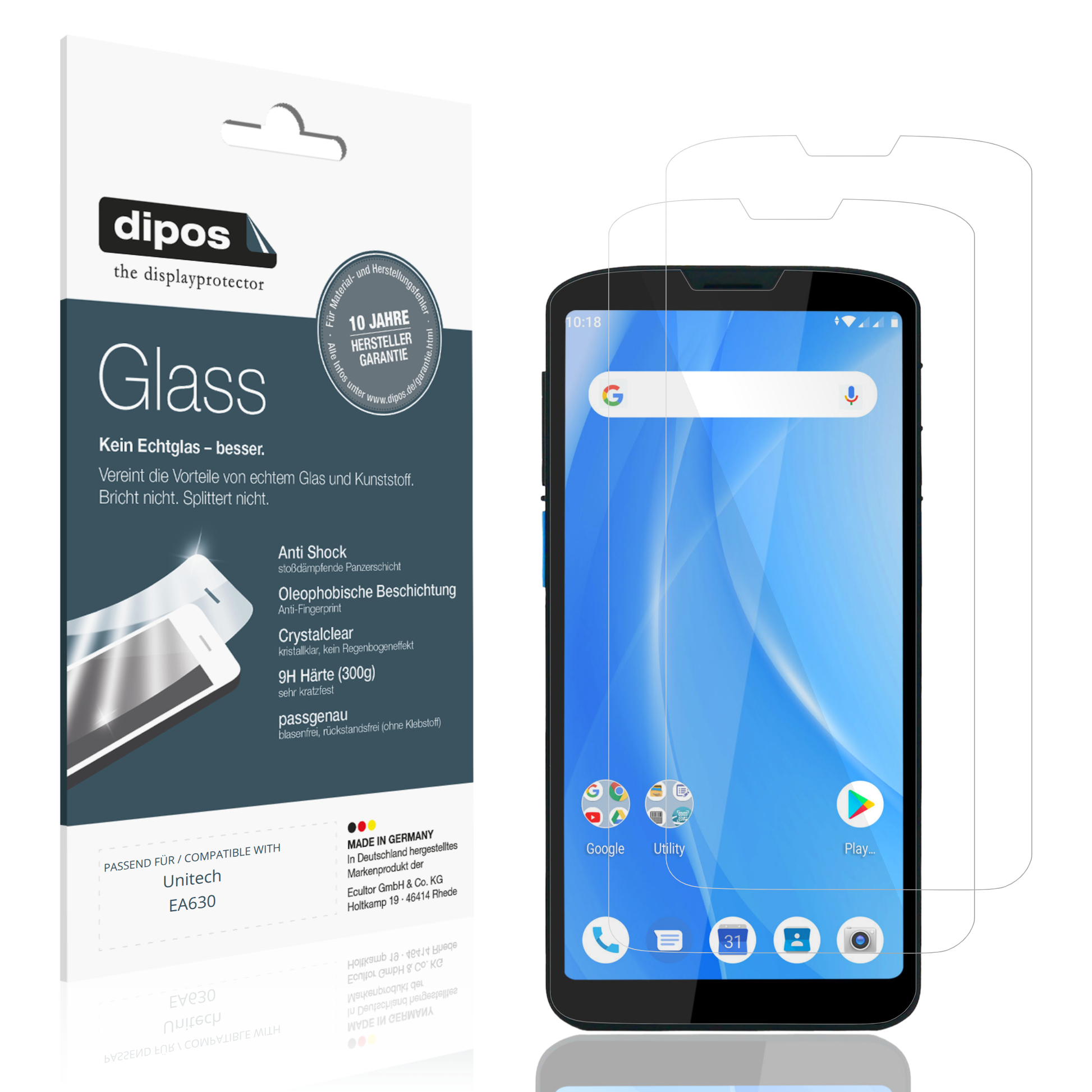 Klare Displayschutzfolie von dipos passend für Unitech EA630, 9H kratzfest und blasenfrei montiert