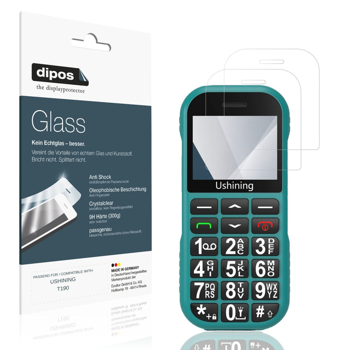 Klare Displayschutzfolie von dipos passend für USHINING T190, 9H kratzfest und blasenfrei montiert