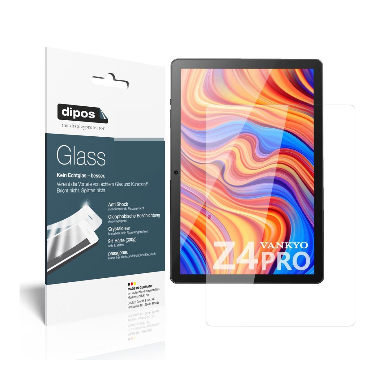 Klare Displayschutzfolie von dipos passend für Vankyo MatrixPad Z4 Pro 10.1 Zoll, 9H kratzfest und blasenfrei montiert