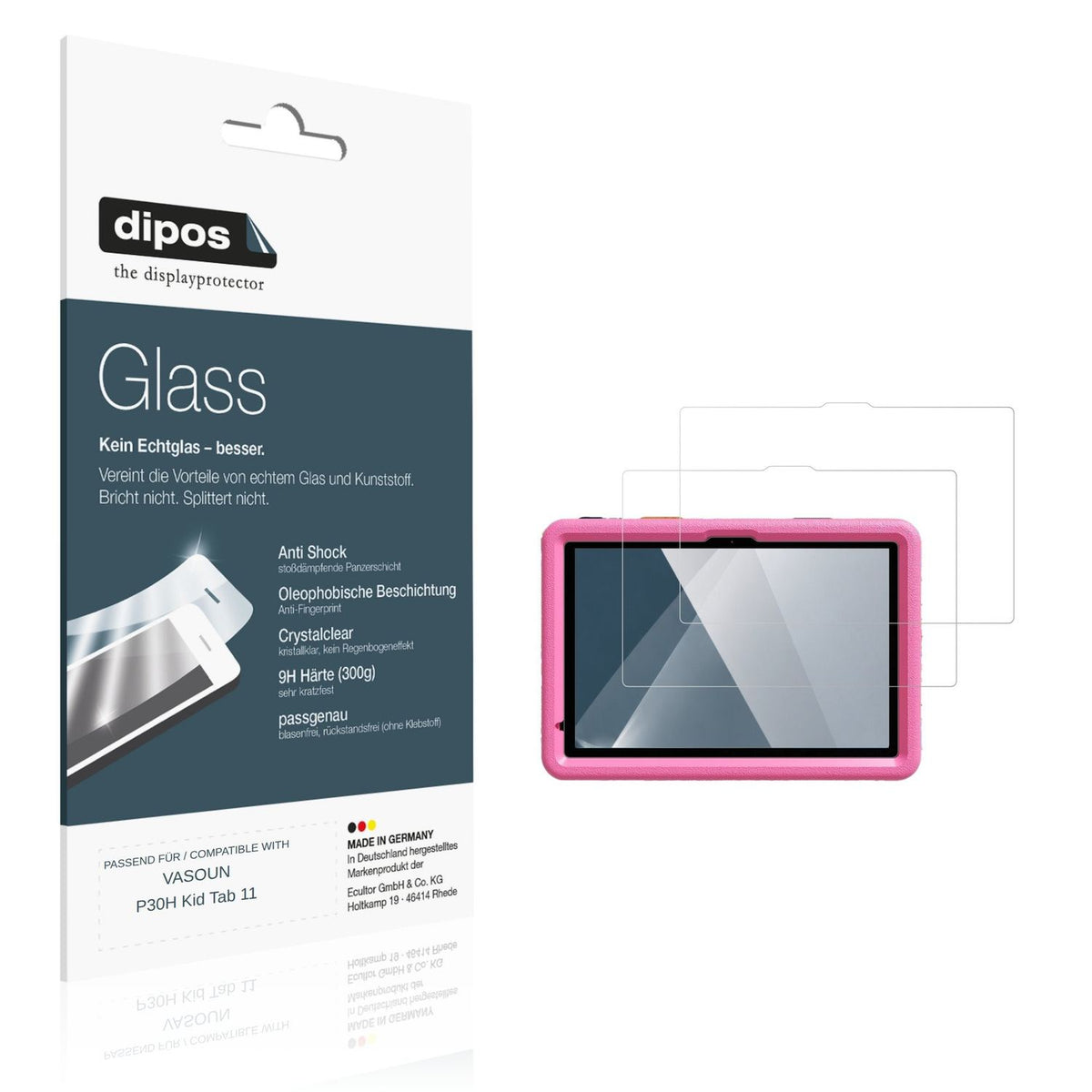 Klare Displayschutzfolie von dipos passend für VASOUN P30H Kid Tab 11, 9H kratzfest und blasenfrei montiert