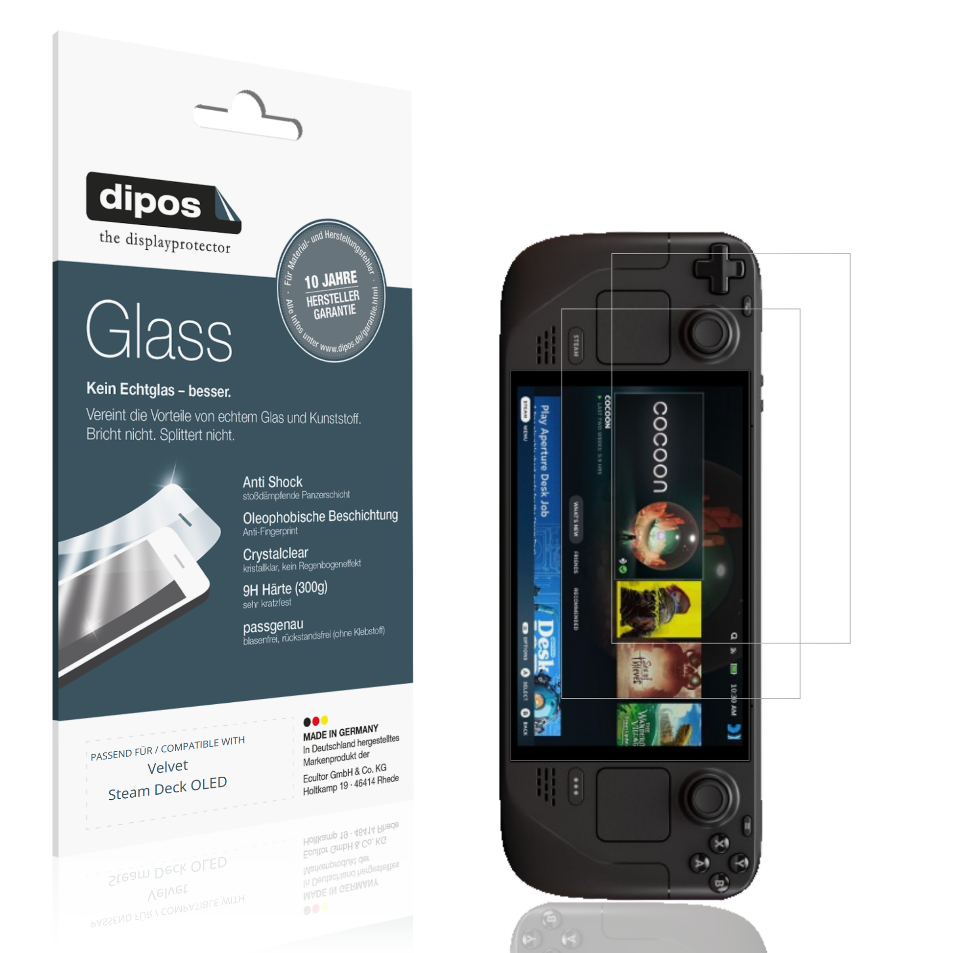 Klare Displayschutzfolie von dipos passend für Velvet Steam Deck OLED, 9H kratzfest und blasenfrei montiert
