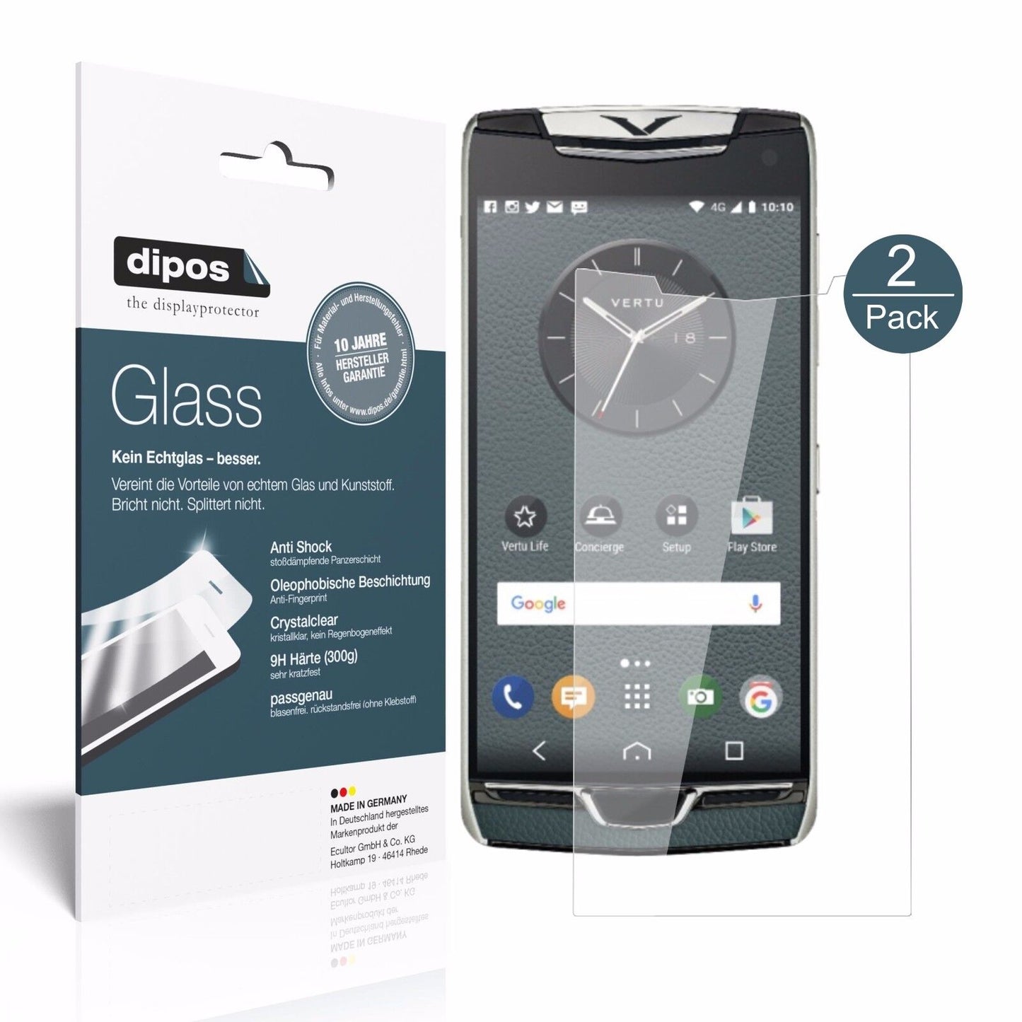 Klare Displayschutzfolie von dipos passend für Vertu Constellation (2017), 9H kratzfest und blasenfrei montiert