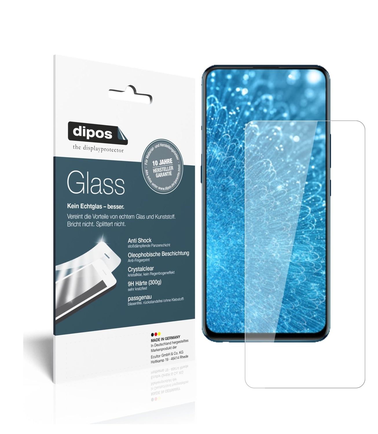 Klare Displayschutzfolie von dipos passend für Vivo V15, 9H kratzfest und blasenfrei montiert