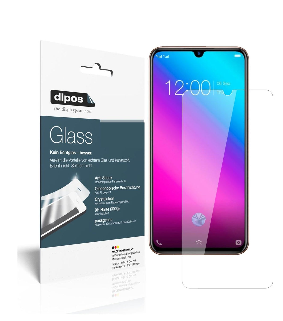 Klare Displayschutzfolie von dipos passend für Vivo V11 Plus, 9H kratzfest und blasenfrei montiert