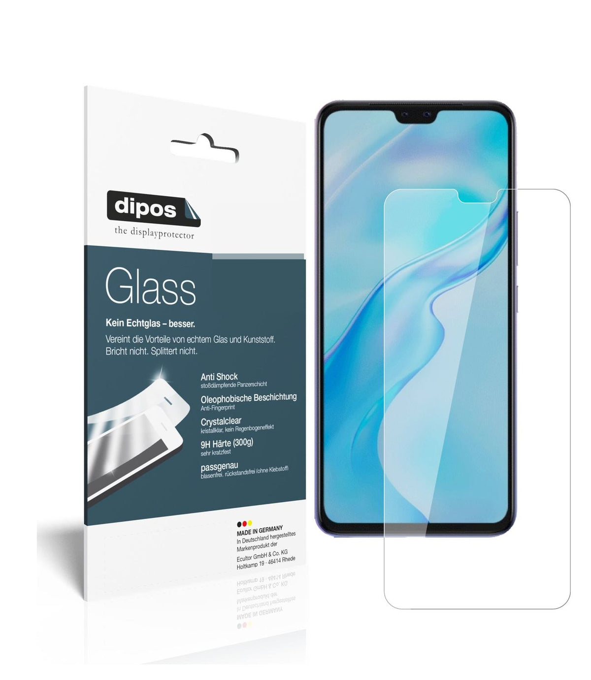 Klare Displayschutzfolie von dipos passend für Vivo V20 Pro, 9H kratzfest und blasenfrei montiert