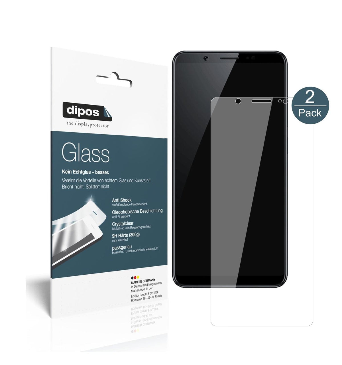 Klare Displayschutzfolie von dipos passend für Vivo V7+, 9H kratzfest und blasenfrei montiert