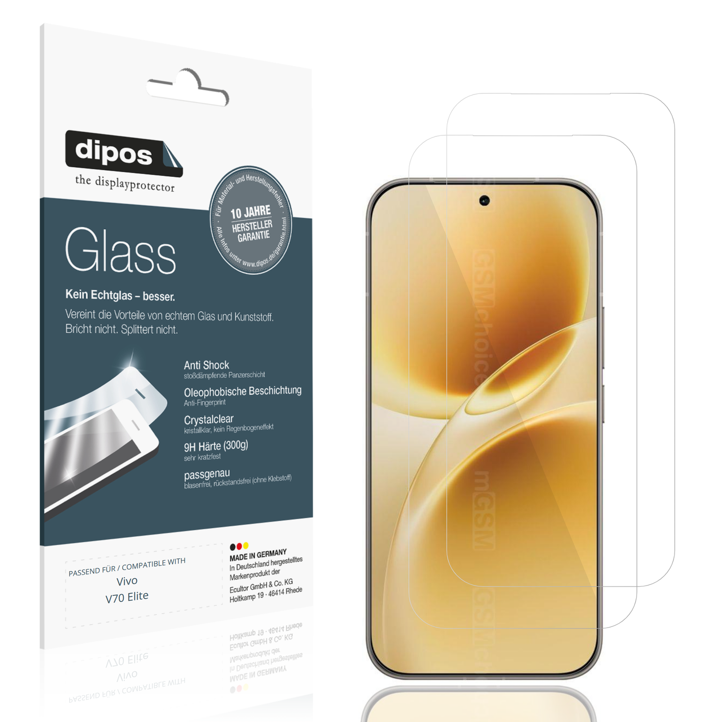 Klare Displayschutzfolie von dipos passend für Vivo V70 Elite, 9H kratzfest und blasenfrei montiert