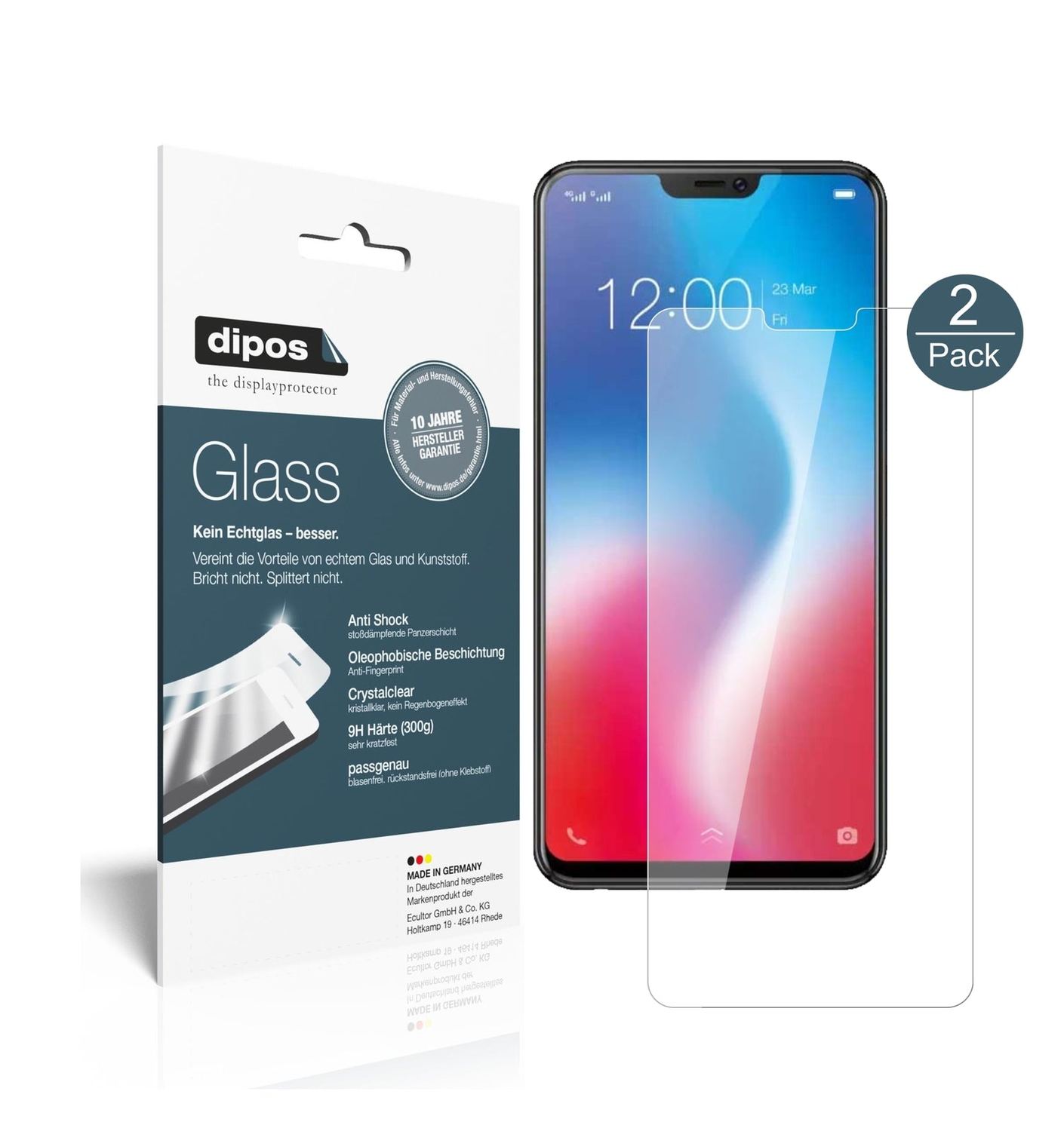 Klare Displayschutzfolie von dipos passend für Vivo V9 Pro, 9H kratzfest und blasenfrei montiert