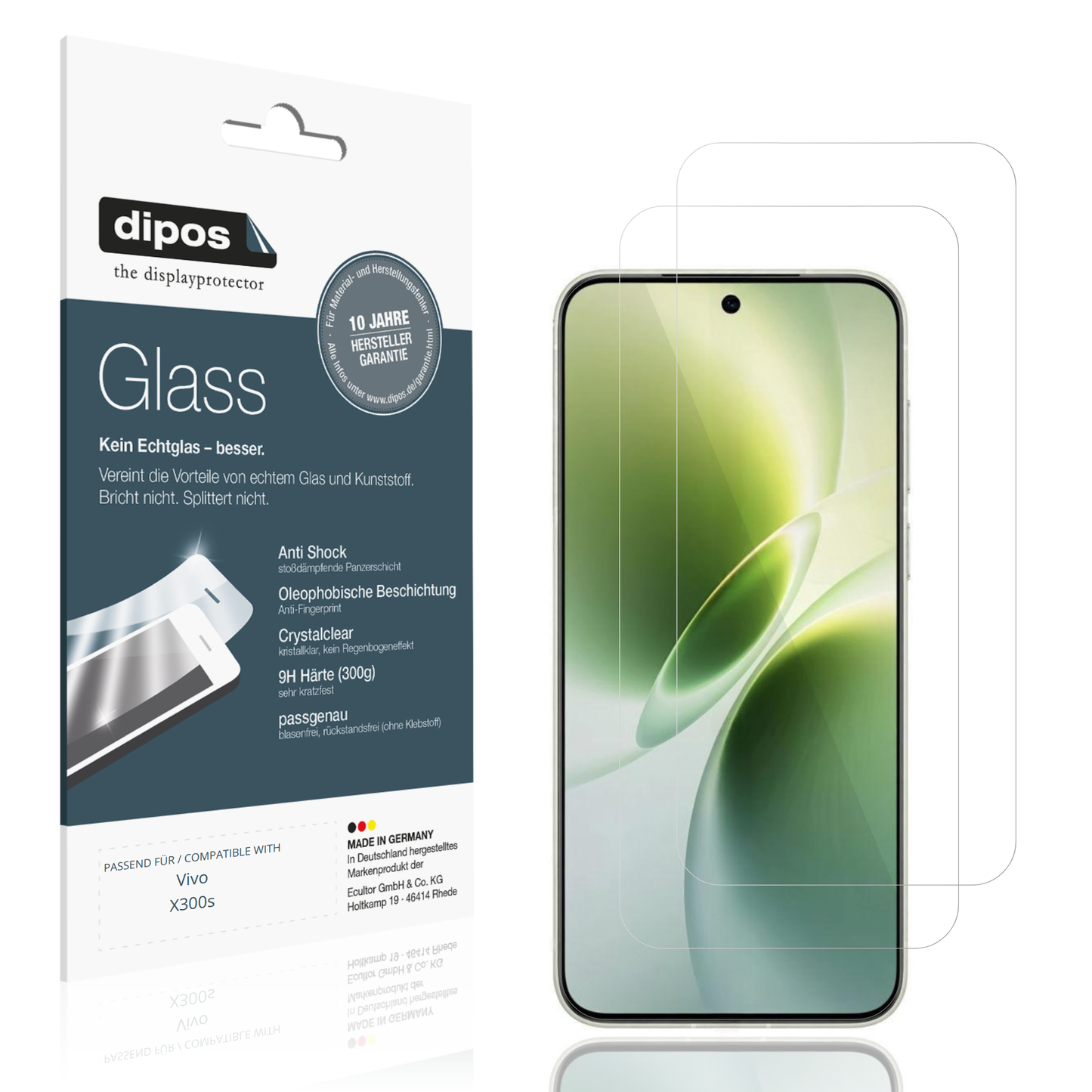 Klare Displayschutzfolie von dipos passend für Vivo X300s, 9H kratzfest und blasenfrei montiert