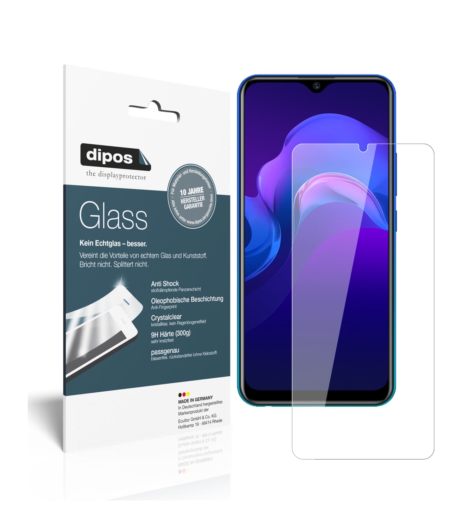 Klare Displayschutzfolie von dipos passend für Vivo Y11 (2019), 9H kratzfest und blasenfrei montiert