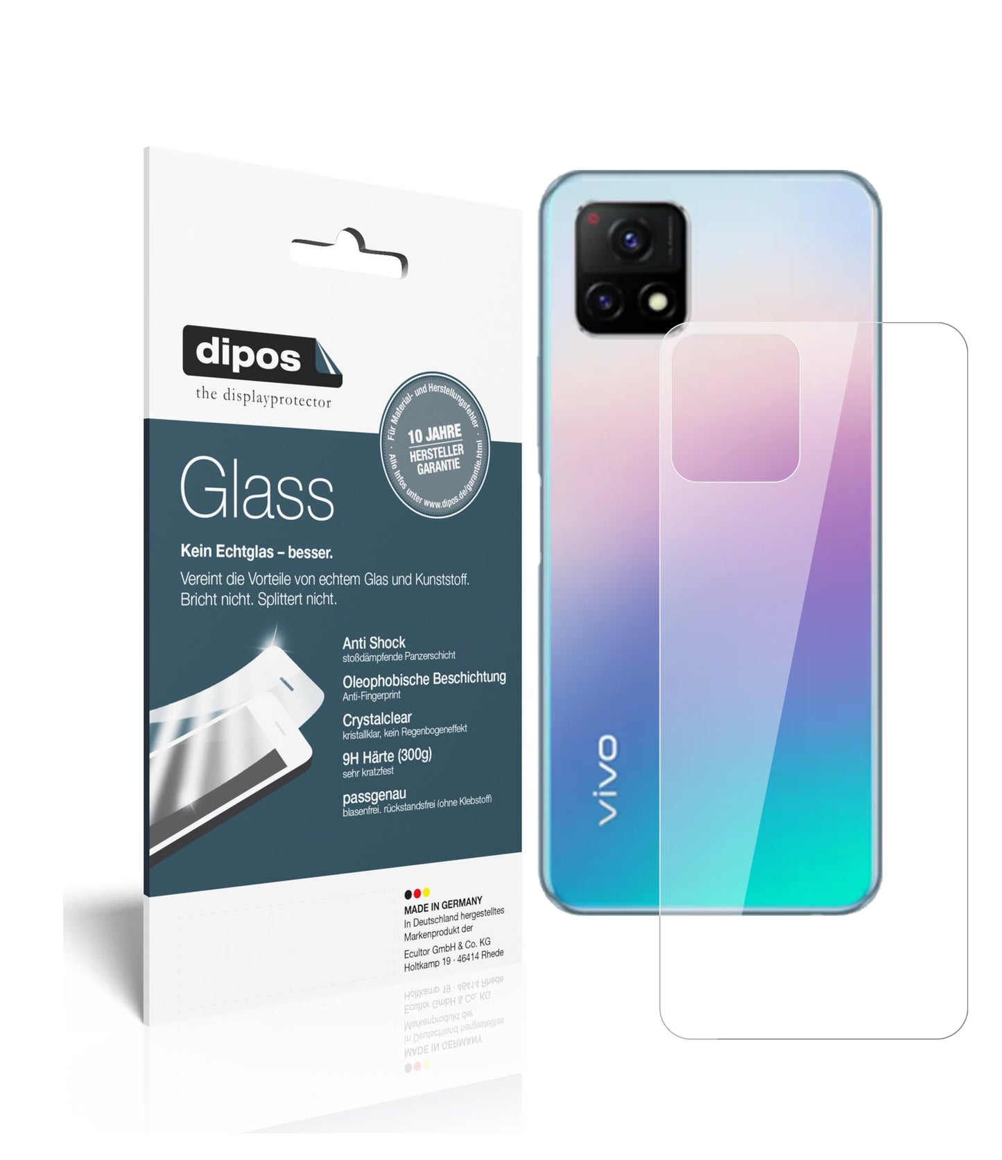Klare Displayschutzfolie von dipos passend für Vivo Y32 Rückseite, 9H kratzfest und blasenfrei montiert