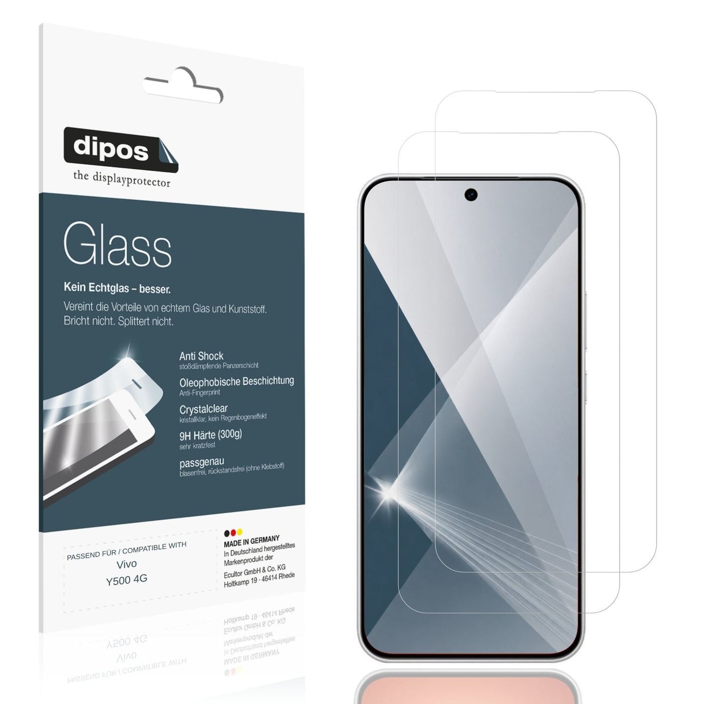 Klare Displayschutzfolie von dipos passend für Vivo Y500 4G, 9H kratzfest und blasenfrei montiert