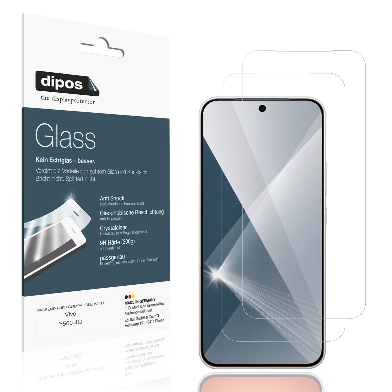 Klare Displayschutzfolie von dipos passend für Vivo Y500 4G, 9H kratzfest und blasenfrei montiert