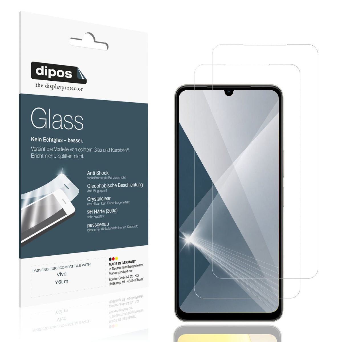 Klare Displayschutzfolie von dipos passend für Vivo Y6t m, 9H kratzfest und blasenfrei montiert