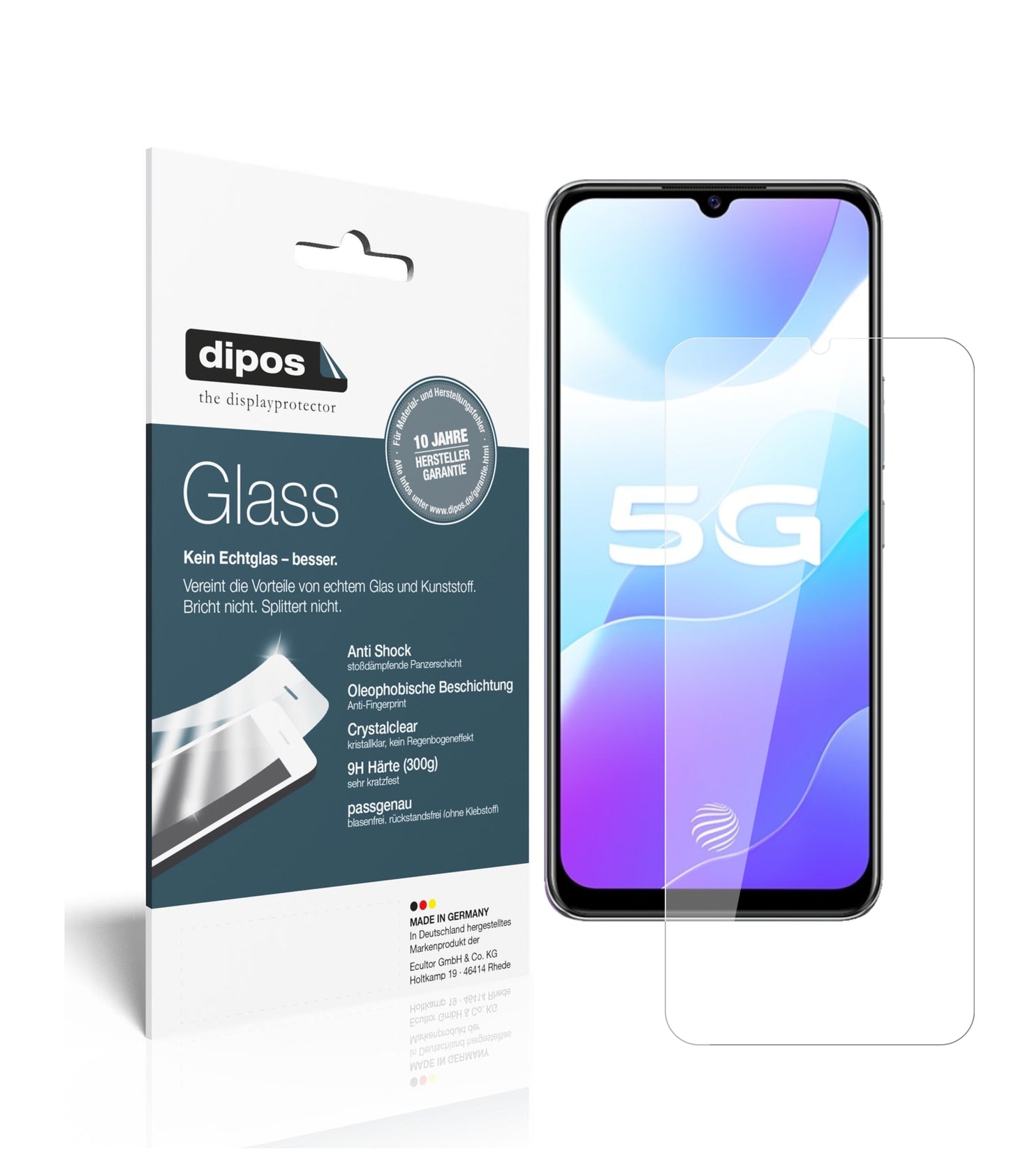 Klare Displayschutzfolie von dipos passend für Vivo Y73s 5G, 9H kratzfest und blasenfrei montiert